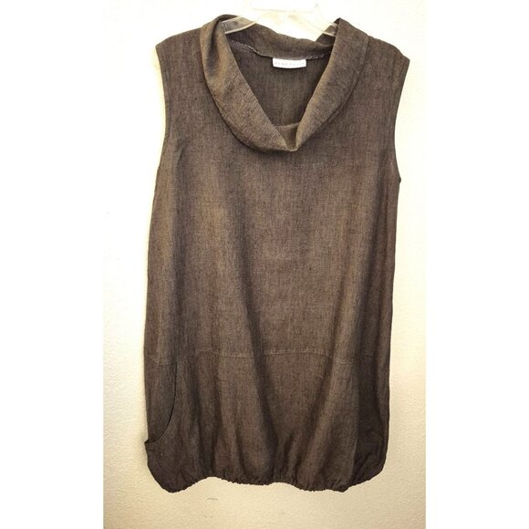 bryn Walker Cowl Neck Bubble Hem Brown 100% Linen Mini Dress Tunic Sz XS EUC - Picture 1 of 8